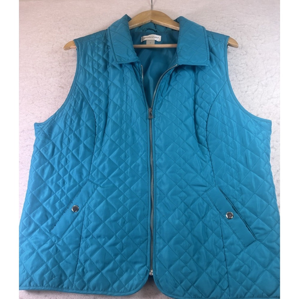 Christopher & Banks Women's XL Teal Diamond Quilted Vest Zip Preppy Casual